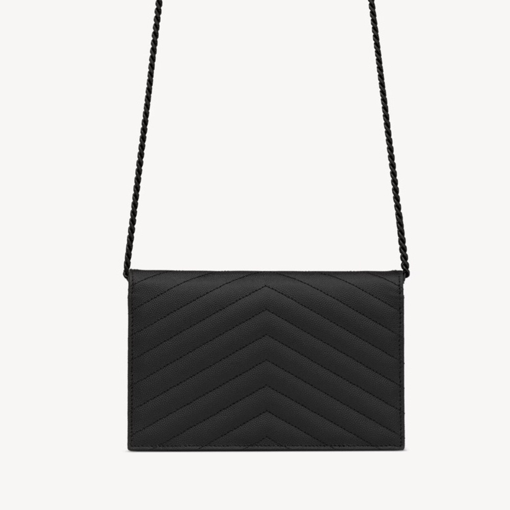 Saint Laurent YSL Monogram Cassandre Chain Wallet Crossbody Black Leather - Picture 3 of 13